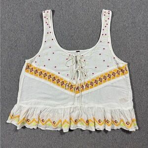 Free People boho embroidered sleeveless boxy oversized crop top women’s‎ S